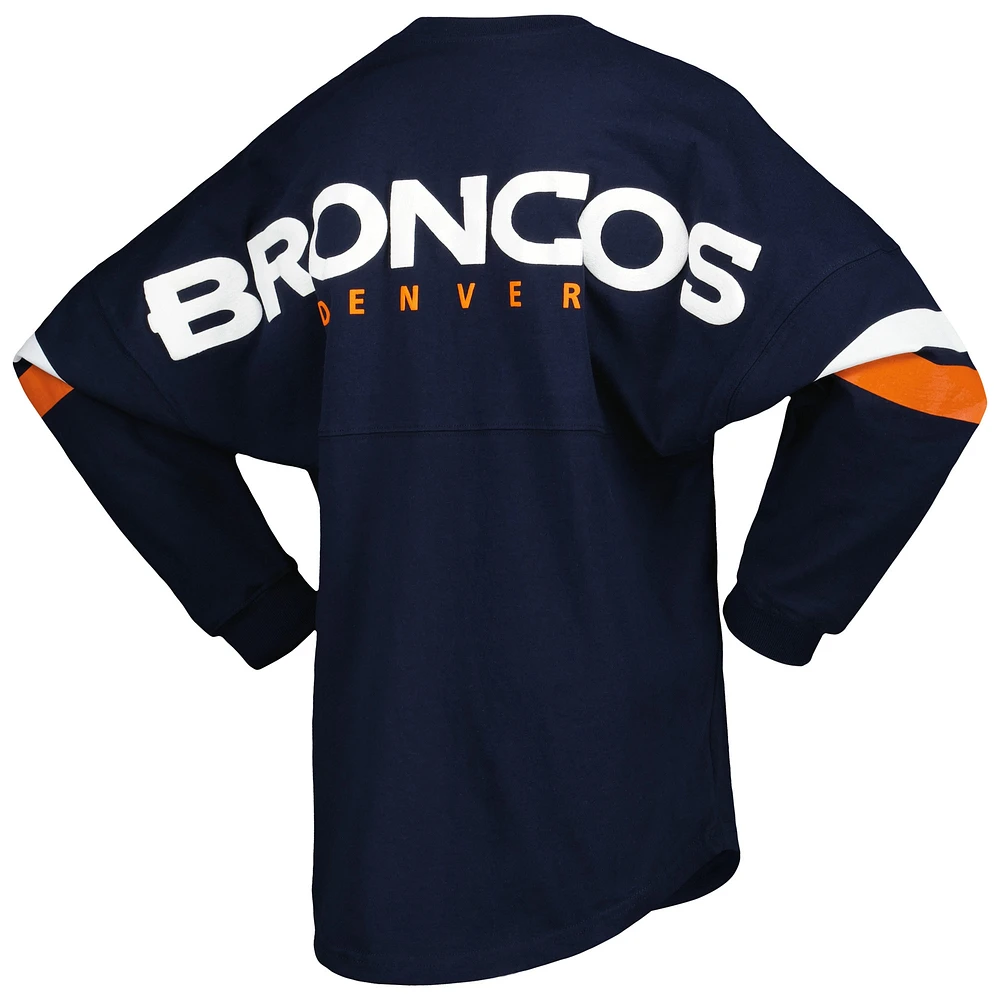 Women's Fanatics Navy Denver Broncos Spirit Jersey Lace-Up V-Neck Long Sleeve T-Shirt