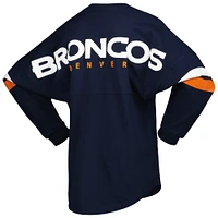 Women's Fanatics Navy Denver Broncos Spirit Jersey Lace-Up V-Neck Long Sleeve T-Shirt