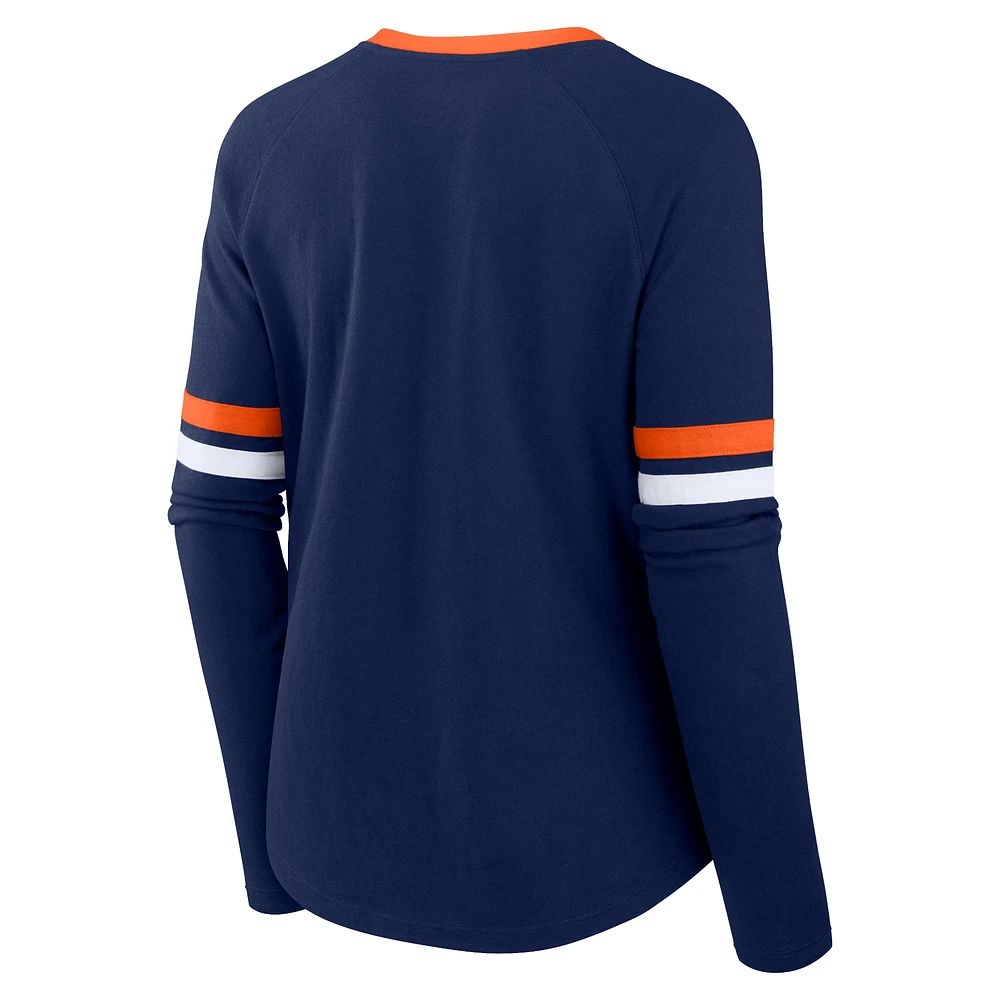 Women's Fanatics Navy Denver Broncos Won and Done Lace-Up Long Sleeve Fashion Top