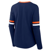 Women's Fanatics Navy Denver Broncos Won and Done Lace-Up Long Sleeve Fashion Top