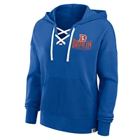 Women's Fanatics Royal Denver Broncos Blitz Left Lace-Up Pullover Hoodie