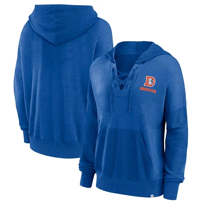 Women's Fanatics Royal Denver Broncos Heritage Snow Wash French Terry Lace-Up Pullover Hoodie