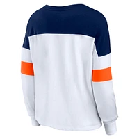 Women's Fanatics White/Navy Denver Broncos Even Match Lace-Up Long Sleeve V-Neck T-Shirt