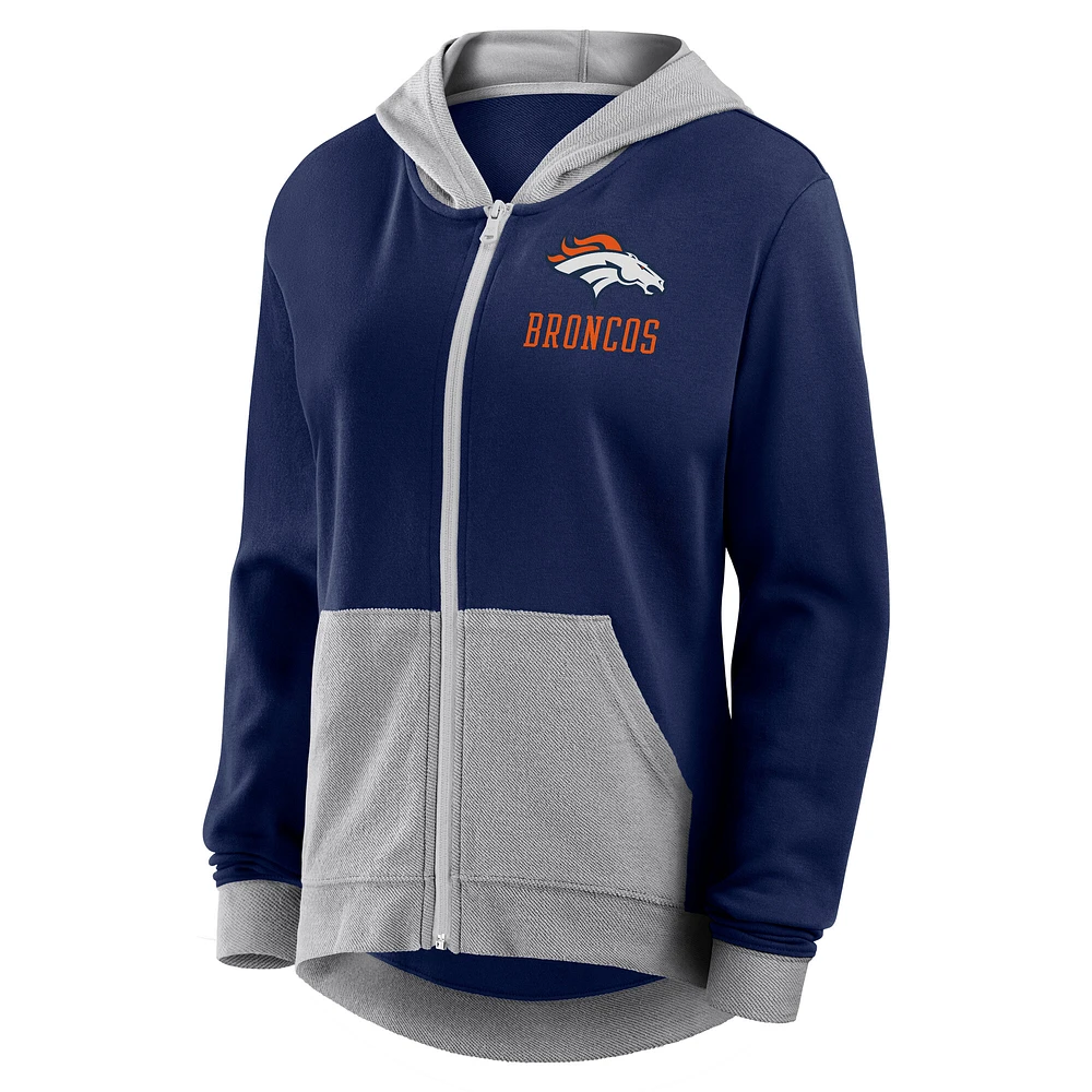 Women's  Navy Denver Broncos Hit It French Terry Full-Zip Hoodie