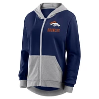 Women's  Navy Denver Broncos Hit It French Terry Full-Zip Hoodie