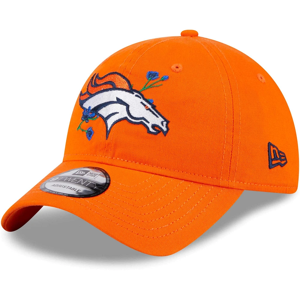 Casquette réglable Orange Denver Broncos Game Day Flower 9TWENTY New Era pour femme