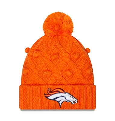 Bonnet en tricot à revers Toasty des Broncos de Denver New Era orange pour femme avec pompon