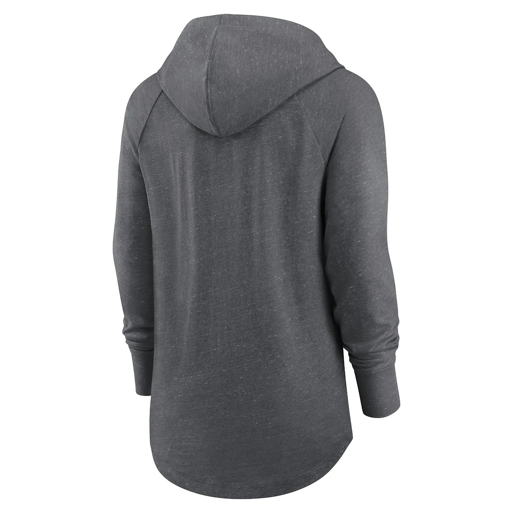 Women's Nike Heather Charcoal Denver Broncos Raglan Funnel Neck Pullover Hoodie