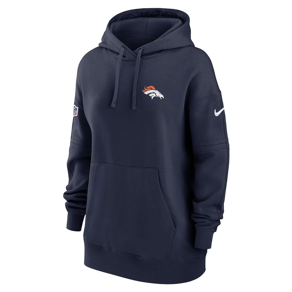 Women's Nike Navy Denver Broncos 2023 Sideline Club Fleece Pullover Hoodie