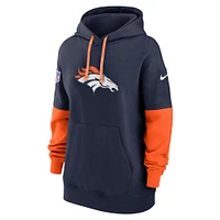 Women's Nike Navy Denver Broncos 2024 Sideline Essential Fleece Pullover Hoodie