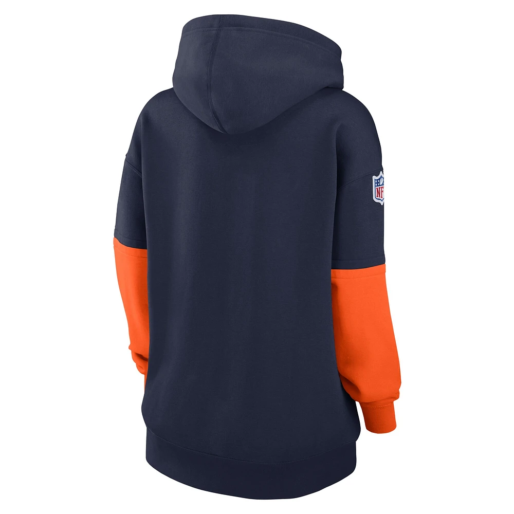 Women's Nike Navy Denver Broncos 2024 Sideline Essential Fleece Pullover Hoodie