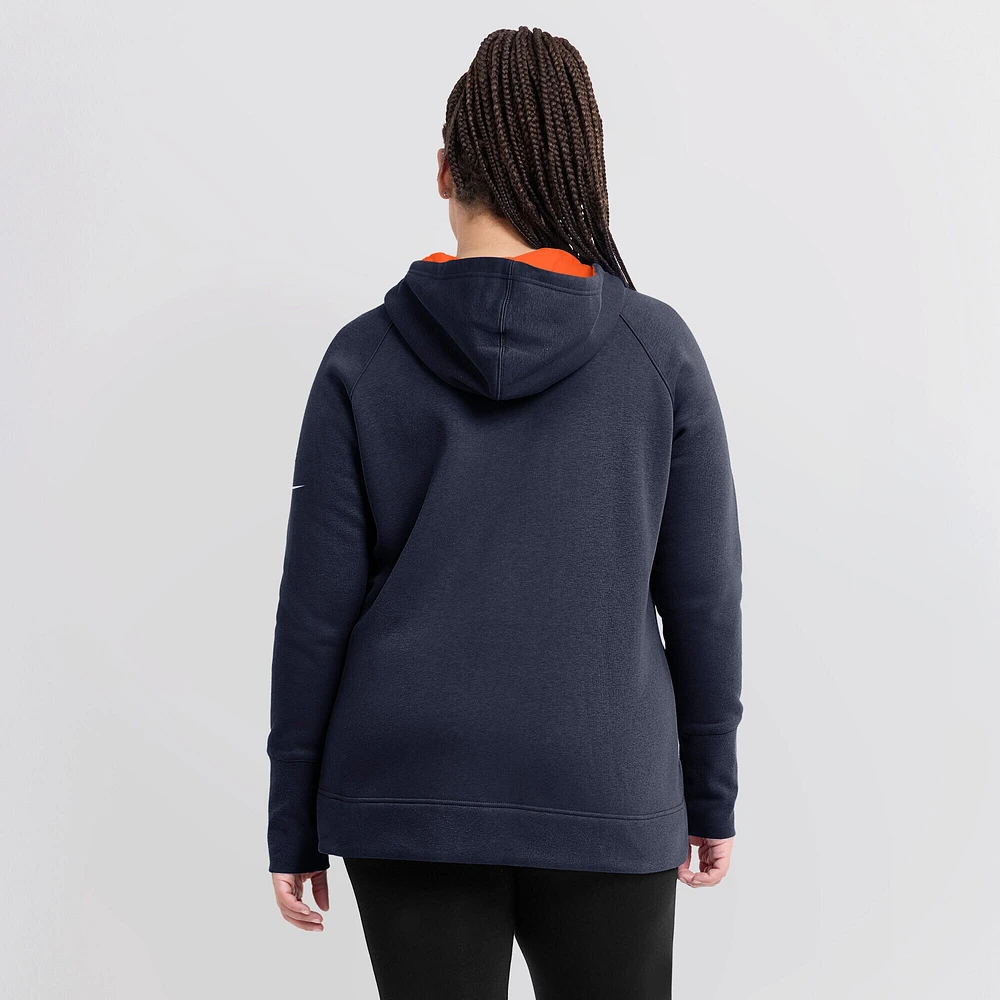 Women's Nike Navy Denver Broncos Primetime Raglan Sleeve Full-Zip Hoodie