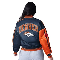 Women's Starter  Orange/Navy Denver Broncos Zone Blitz Cropped Full-Snap Satin Jacket