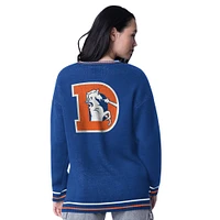 Women's Starter Royal Denver Broncos Oversized On the Ball Intarsia Knit Pullover Sweater