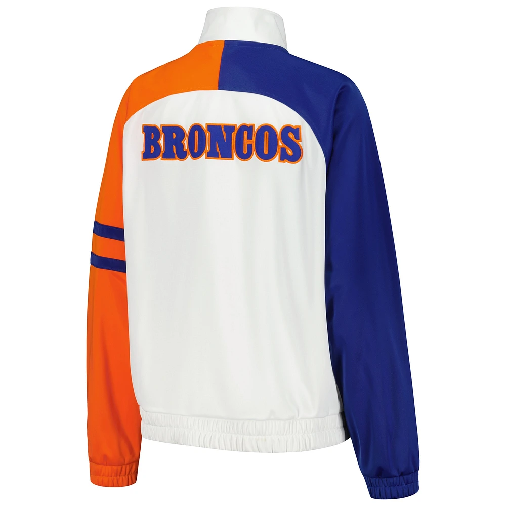 Women's Starter White Denver Broncos Curve Ball Raglan Full-Zip Track Jacket