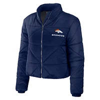 Women's WEAR by Erin Andrews  Navy Denver Broncos Cropped Puffer Full-Zip Jacket