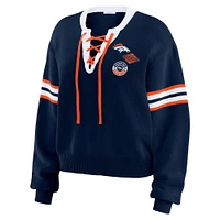 Women's WEAR by Erin Andrews Navy Denver Broncos Lace-Up Pullover Sweatshirt