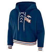 Women's WEAR by Erin Andrews Navy Denver Broncos Plus Lace-Up Pullover Hoodie