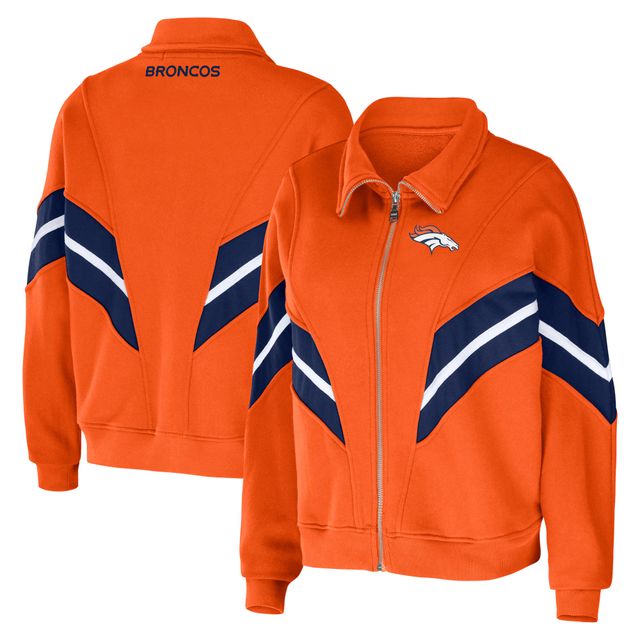 Veste WEAR by Erin Andrews pour femme orange Denver Broncos grande taille à rayures en fil teint sur toute la longueur