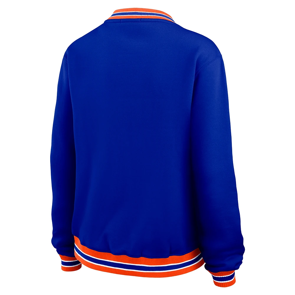 Women's WEAR by Erin Andrews Royal Denver Broncos Oversized Long Sleeve V-Neck Sweatshirt