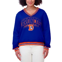 Women's WEAR by Erin Andrews Royal Denver Broncos Oversized Long Sleeve V-Neck Sweatshirt