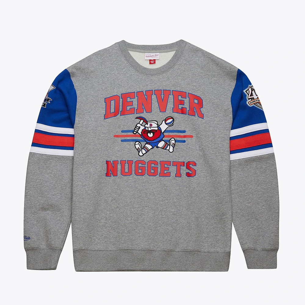 Men's Mitchell & Ness Heather Gray Denver Nuggets Hardwood Classics All Over 4.0 Pullover Sweatshirt