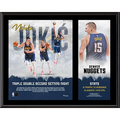 Plaque sublimée triple-double record de 12" x 15" de Nikola Jokic Denver Nuggets