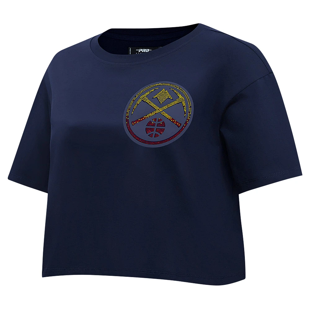 Women's Pro Standard Navy Denver Nuggets Jewels Boxy Cropped T-Shirt