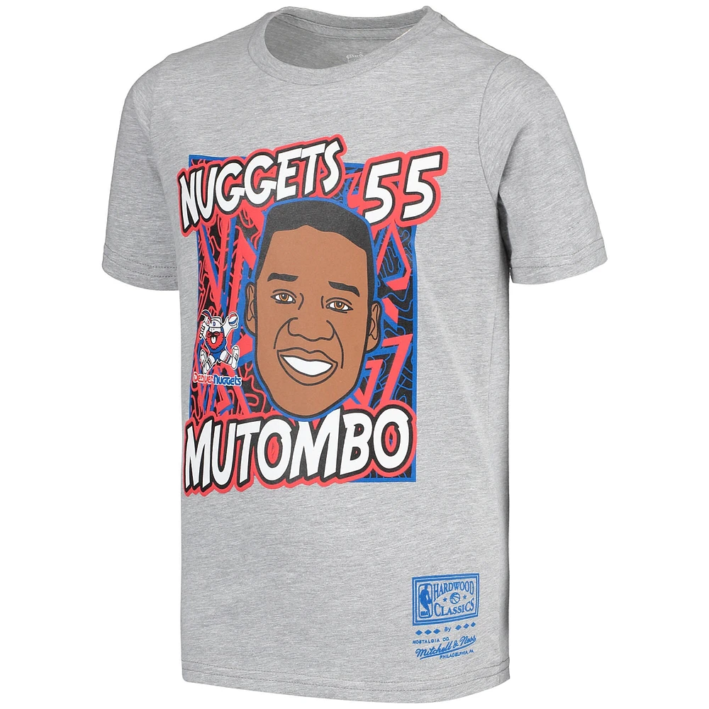 Youth Mitchell & Ness Dikembe Mutombo Gray Denver Nuggets Hardwood Classics King of the Court Player T-Shirt