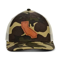 Local Crowns Camo/Natural California Woodland Leather State Patch Trucker Snapback Casquette réglable pour homme