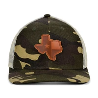 Men's Local Crowns Camo/Natural Texas Woodland Leather State Patch Trucker Snapback Adjustable Hat