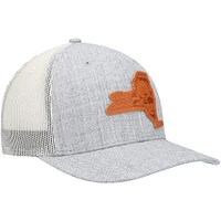 Men's Local Crowns Heathered Gray New York Leather State Patch Trucker Snapback Hat