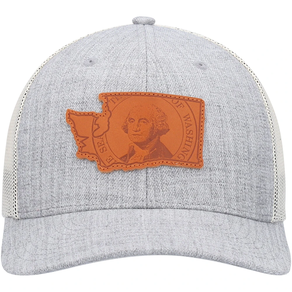 Casquette Snapback Local Crowns en cuir gris chiné avec écusson de l'État de Washington pour homme