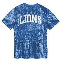 Girls Youth Blue Detroit Lions Wordmark Sequin V-Neck Top