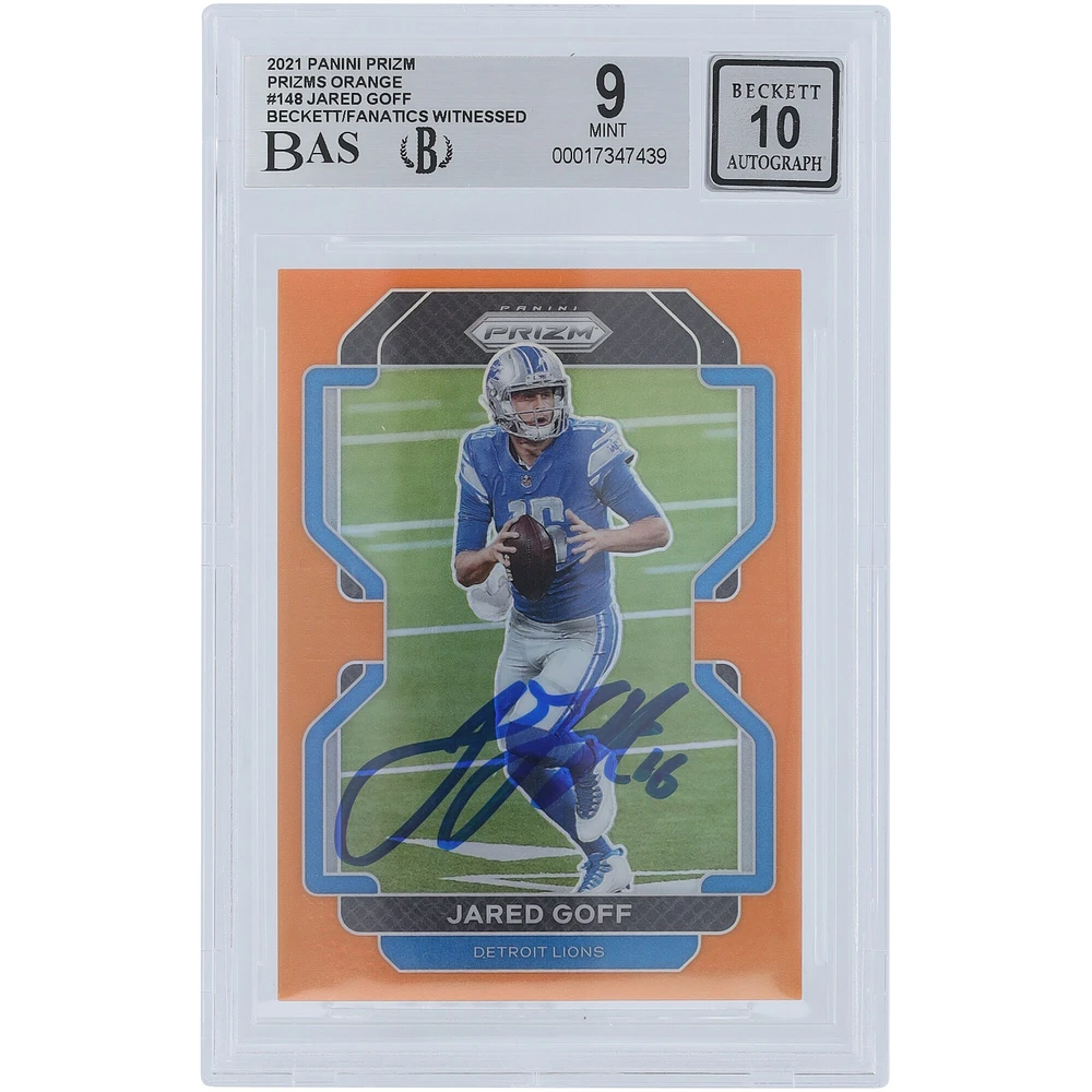 Jared Goff Detroit Lions Autographed 2021 Panini Prizm Orange #148 #/249 Beckett Fanatics Witnessed Authenticated 9/10 Card