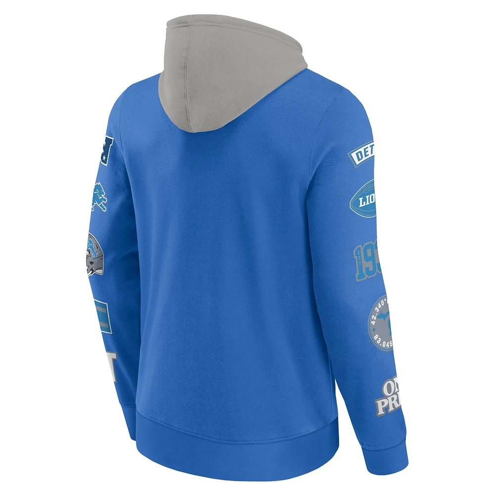 Men's Fanatics  Blue/Gray Detroit Lions Patched Out Pullover Hoodie
