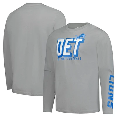 T-shirt à manches longues Fanatics pour hommes gris Detroit Lions