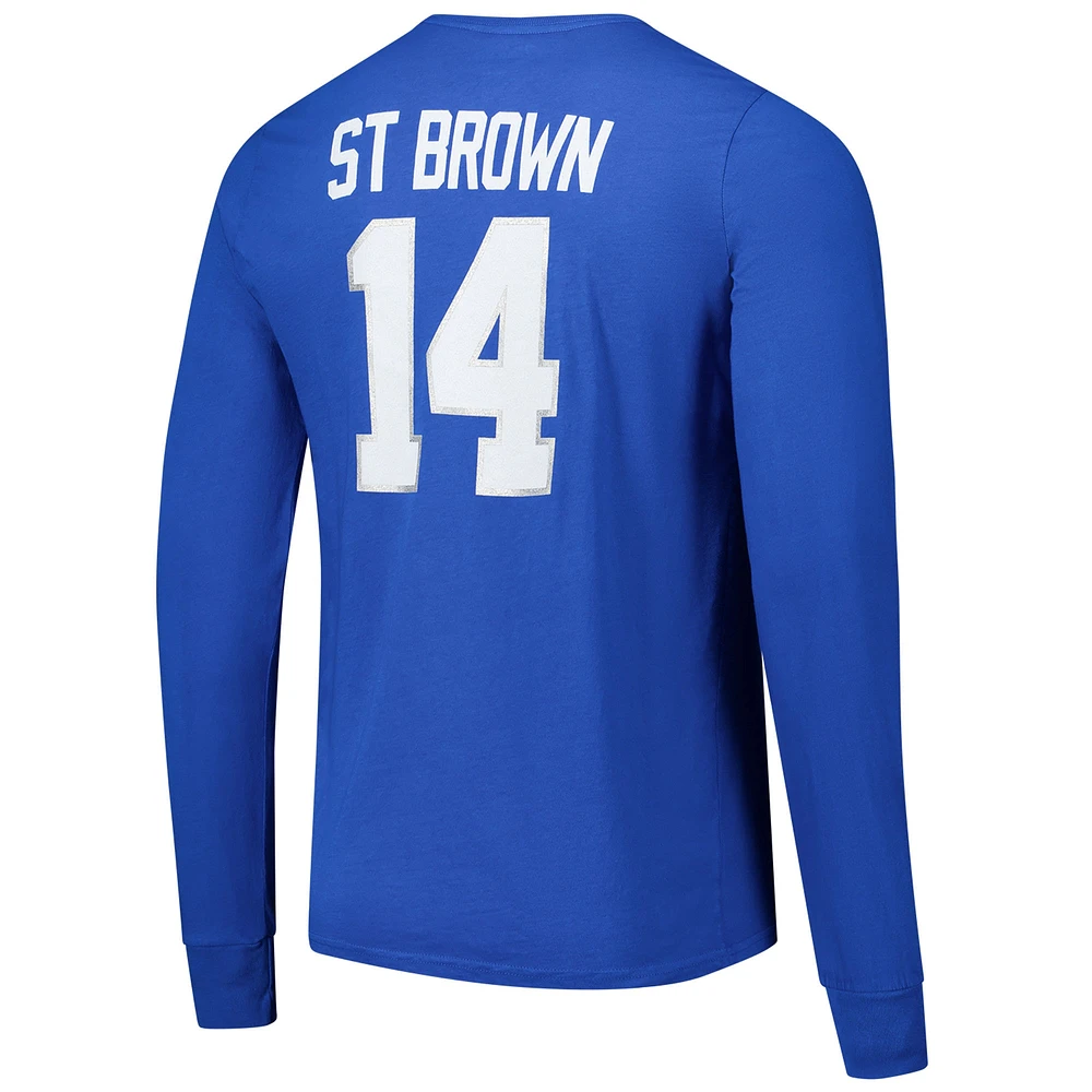 Men's Majestic Threads Amon-Ra St. Brown Blue Detroit Lions Name & Number Long Sleeve T-Shirt