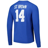 Men's Majestic Threads Amon-Ra St. Brown Blue Detroit Lions Name & Number Long Sleeve T-Shirt
