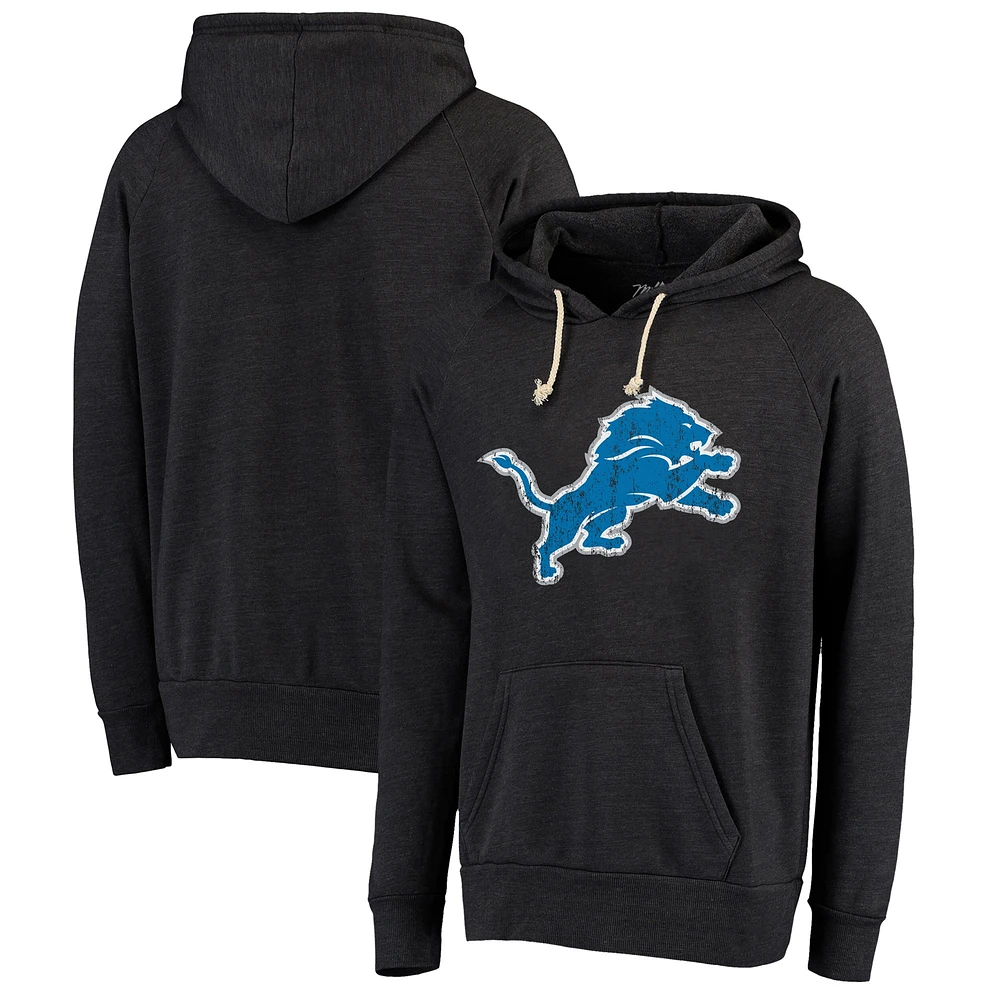 Sweat à capuche noir trois mélanges raglan Majestic Threads des Detroit Lions pour hommes