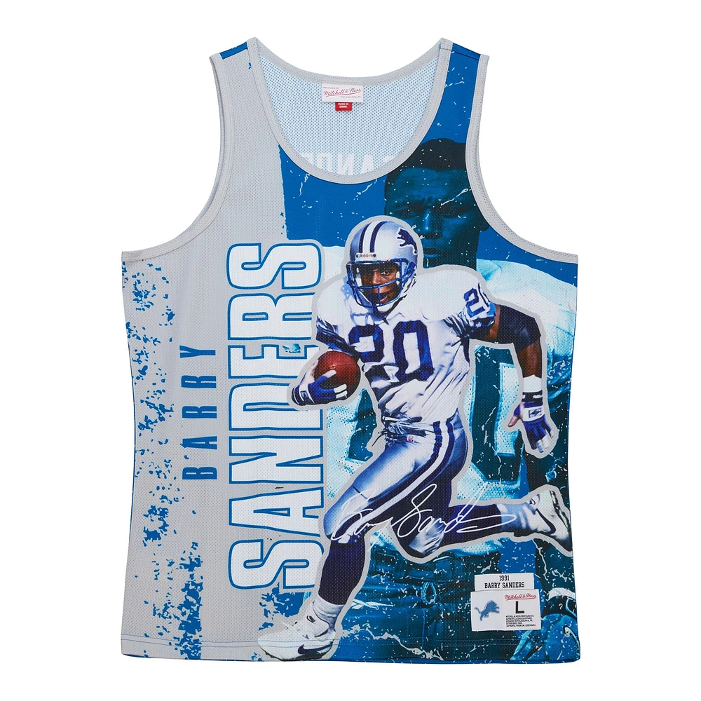 Men's Mitchell & Ness Barry Sanders Blue Detroit Lions 1991 Player Burst Tank Top