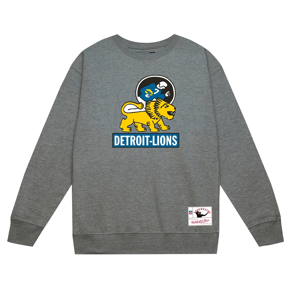 Men's Mitchell & Ness Heather Gray Detroit Lions Basic Fleece Pullover Sweatshirt