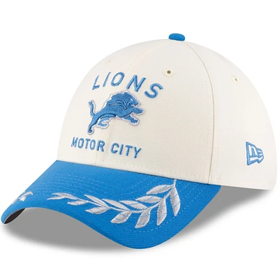 Casquette New Era 39THIRTY Flex crème/bleu pour homme des Lions de Detroit, repêchage NFL 2025