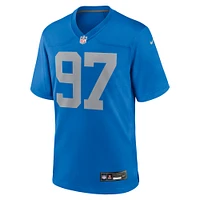 Maillot de match alternatif Nike Aidan Hutchinson pour hommes des Detroit Lions, bleu