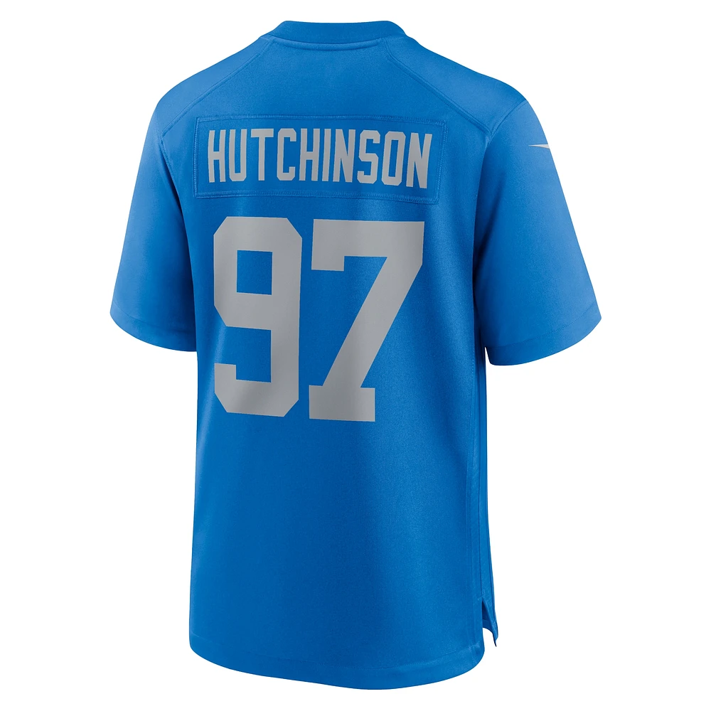 Maillot de match alternatif Nike Aidan Hutchinson pour hommes des Detroit Lions, bleu
