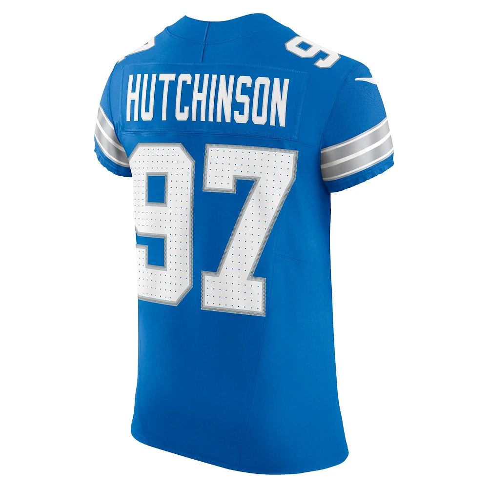 Maillot Nike bleu pour homme Aidan Hutchinson des Detroit Lions Vapor F.U.S.E. Elite