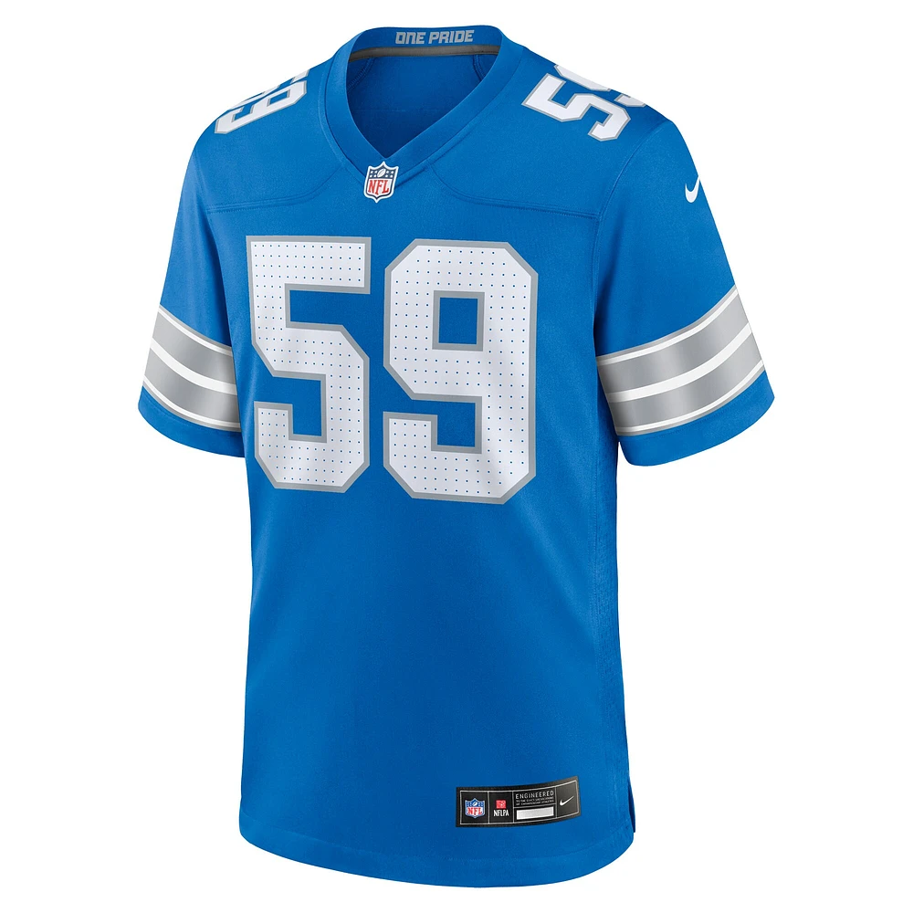 Men's Nike Giovanni Manu  Blue Detroit Lions Team Game Jersey
