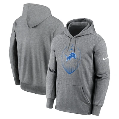 Sweat à capuche Nike Performance pour hommes, gris chiné, Detroit Lions Icon