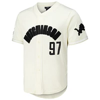 Maillot de baseball boutonné triple ton sur Pro Standard Aidan Hutchinson pour hommes, crème, Detroit Lions, nom et numéro