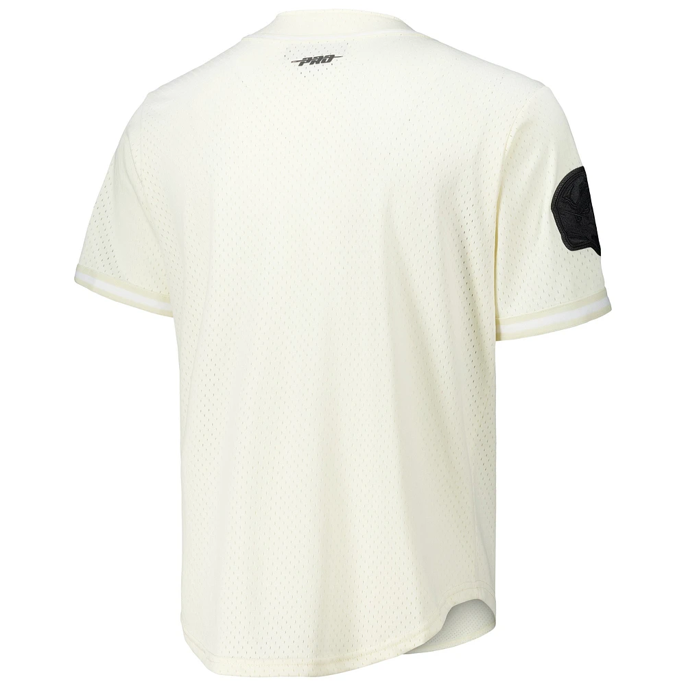 Maillot de baseball boutonné triple ton sur Pro Standard Aidan Hutchinson pour hommes, crème, Detroit Lions, nom et numéro